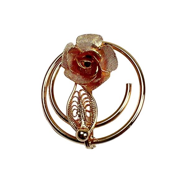 Sarah Coventry Promise Brooch Pin Gold Tone Circle Floral Textured 1967 Vintage - Picture 1 of 7